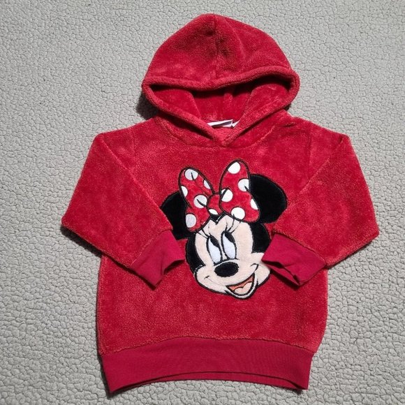 Disney Parks Girl's Red Fleece Pullover Minnie Mouse Hoodie Size XS